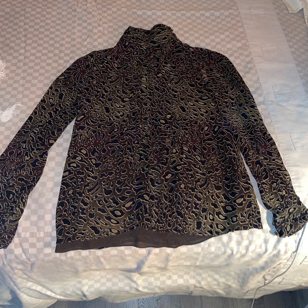 TORY BURCH Whitfiels Leopard Silk Long Sleeve Blouse Top Women's 2